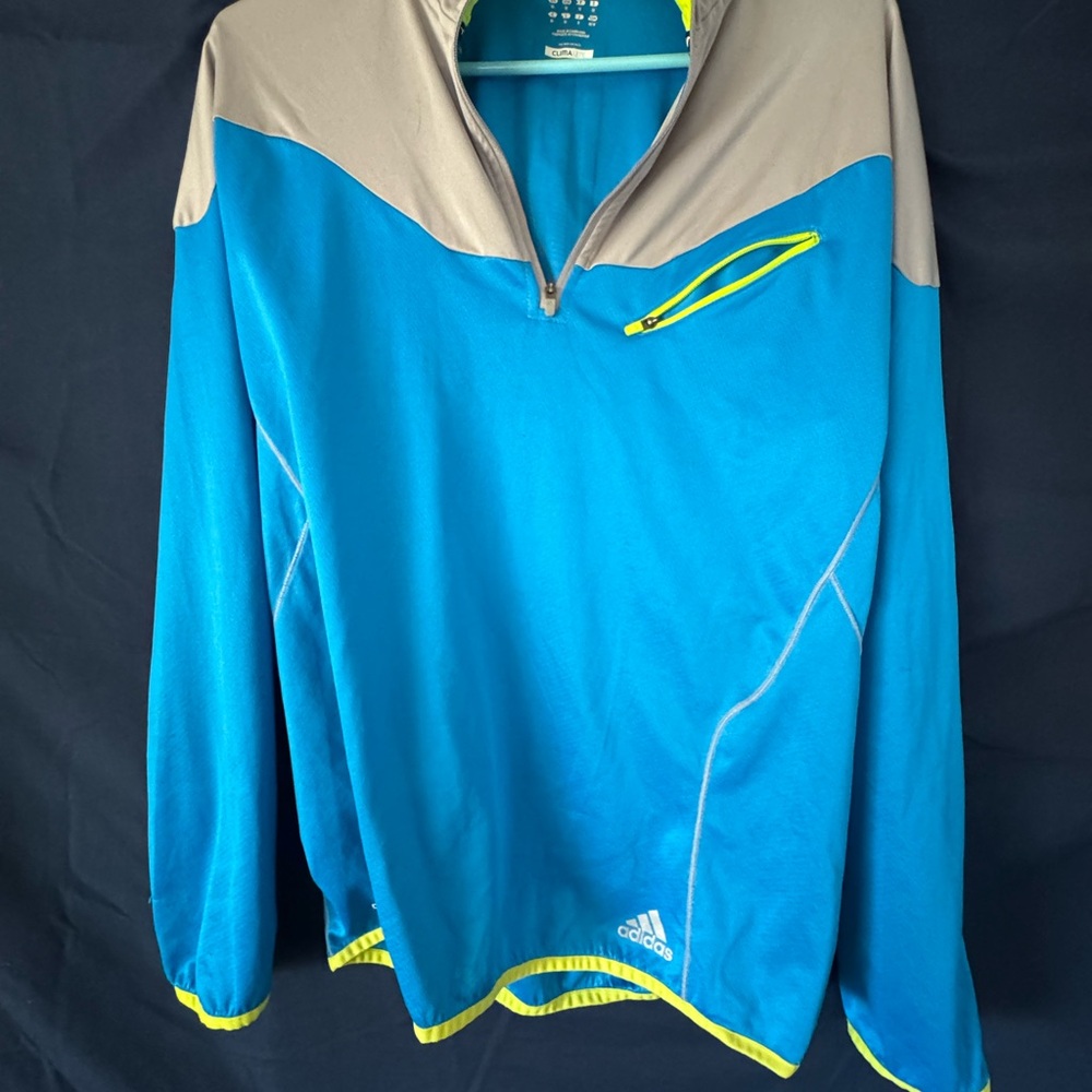 adidas Blue and Gray Quarter-Zip Performance Jacket with Neon Accents